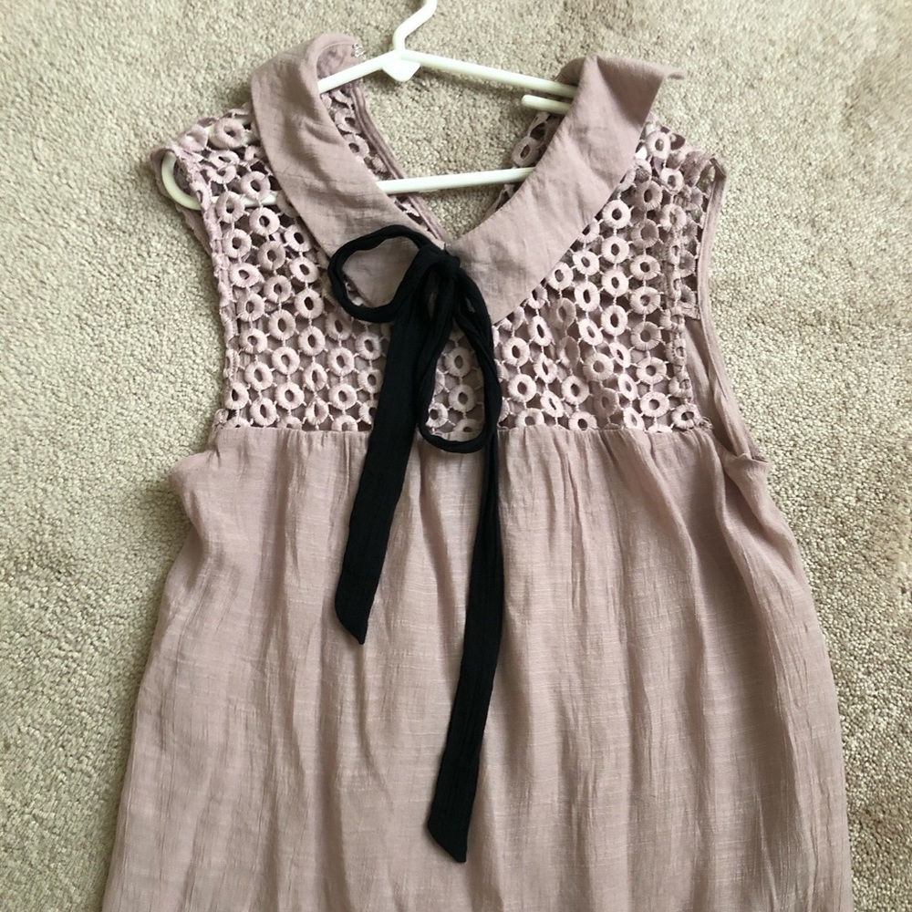 Pink Sleeveless Top with Black tie detail